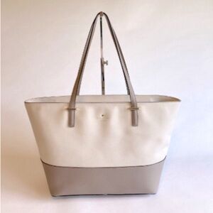 Kate Spade Ivory Beige Crossgrain Leather Handbag Shoulder Bag.